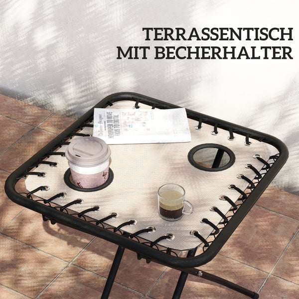 Terrassentisch mit Getränkehaltern und Zeitungsablage