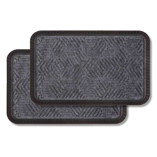 Zwei Fußmatten mit geometrischem Muster und Bordüre