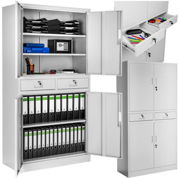 Aktenschrank tectake  180 x 80 x 40 cm aus pulverbeschichtetem Stahl hellgrau
