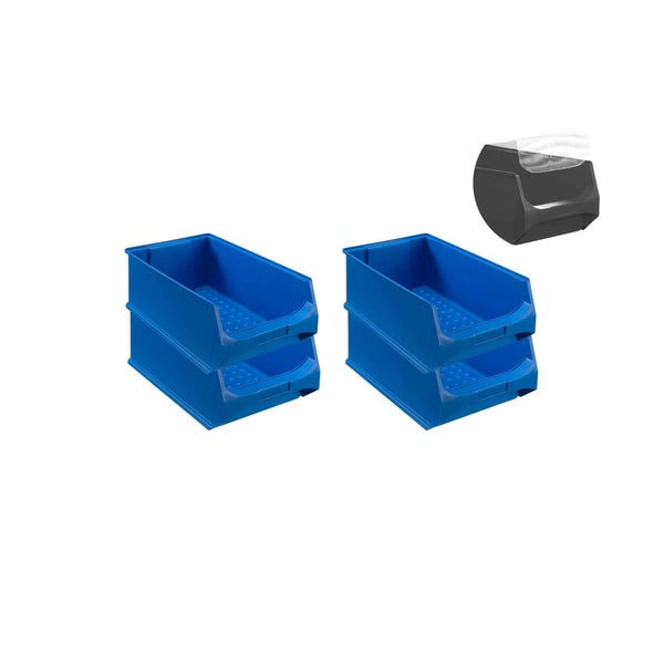 PROREGAL SuperSparSet 4 x Blaue Sichtlagerbox 5.0 Mit Abdeckung HxBxT 20 x 30 x 50 cm 21,8 Liter Sichtlagerbehälter Sichtlagerkasten