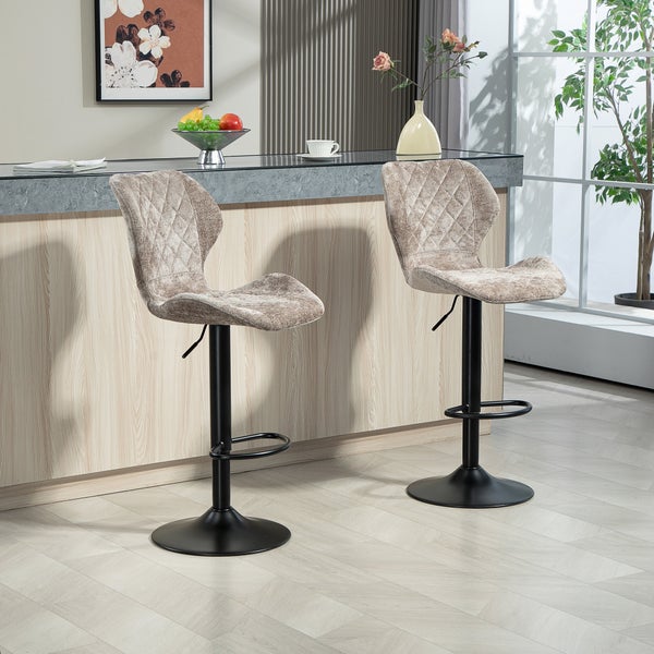 HOMCOM Barhocker 2er-Set, Gepolstert Barstuhl mit Lehne, Chenille-Optik, Stahlgestell, Höhenverstellbare Küchenstühle mit Fußstütze Drehbar Tresenhocker modern für Küche Braun