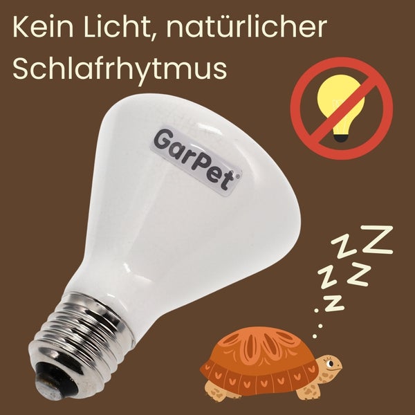 GarPet Dunkelstrahler für Terrarien mit Hinweis auf keinen Lichteinfluss und natürlichen Schlafrhythmus
