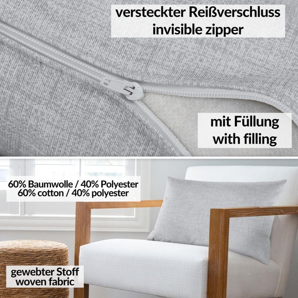 Kissenhülle Leinenoptik 30x50cm mit Füllung Weißgrau