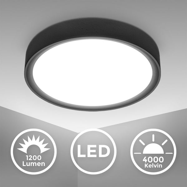 Deckenlampe Ø25 cm - 12W, 1200lm, LED, neutralweiß, schwarz