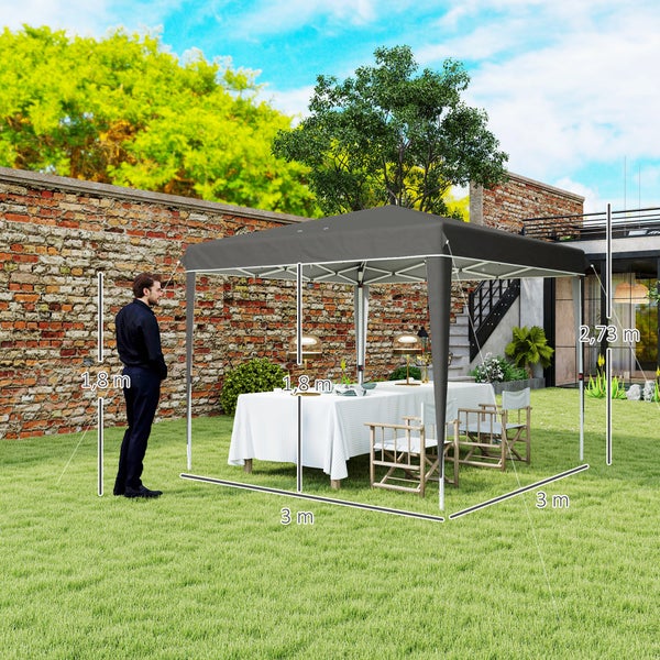 Outsunny Pavillon 3x3m, wasserabweisend Stabil Winterfest Pop-up Faltpavillon, UV Schutz 50+, Faltbar Partyzelt Gartenzelt mit Tasche, Gartenpavillon für Camping Garten, Dunkelgrau