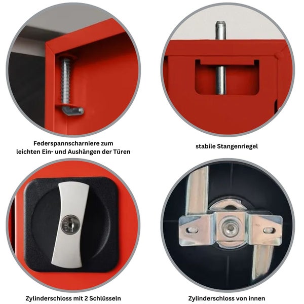 PROREGAL Stahlschrank Bee 4 Fachböden HxBxT 195 x 92 x 60 cm Pulverbeschichtetes & Verstärktes Fachbodenmaterial Grau & Rot