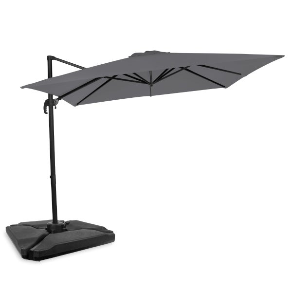VONROC Freitragender Premium-Sonnenschirm Pisogne 300x300cm - Kombi-Set inklusive füllbaren Premium-Sonnenschirmfliesen – Um 360 Grad drehbar – Neigbar – Grau