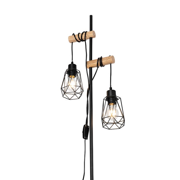 Stehleuchte mit zwei Lampen im Drahtdesign