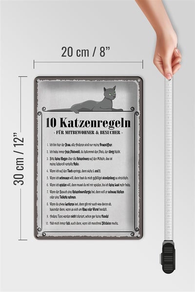 Blechschild Spruch 20x30cm 10 Katzenregeln ich bin der Boss