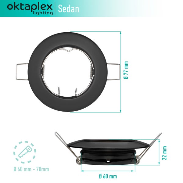 Sedan Deckenspots flach für GU10 und LED-Module Einbaurahmen 60mm Lochmass Schwarz Einbaustrahler rund 6er Set moderne Beleuchtung für jedes Heim