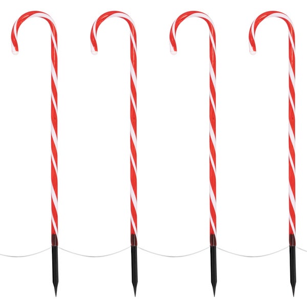 ECD Germany LED Zuckerstangen 5er Set mit 40 Warmweißen LEDs, 73cm, Rot Weiß, batteriebetrieben, Außen & Innen, Beleuchtete Gartenstäbe Weihnachtsdeko Gartenstecker Weihnachtsweg Marker Lichterkette