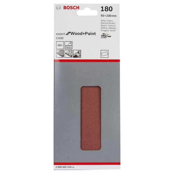 Bosch Schleifpapier Expert Wood plus Paint, Körnung 180, Größe 93 mal 230 Millimeter
