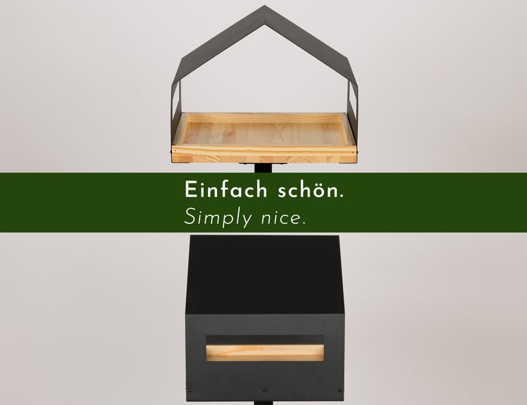 WONDERMAKE - Design Vogelhaus mit Ständer aus Metall und Holz wetterfest, modernes Vogelfutterhaus groß Metalldach stehend, Vogelhäuschen Futterhaus für Vögel zum Stellen XL