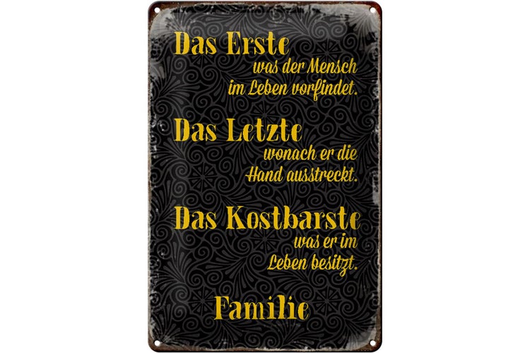 Blechschild Spruch 20x30cm Familie erste letzte kostbarste