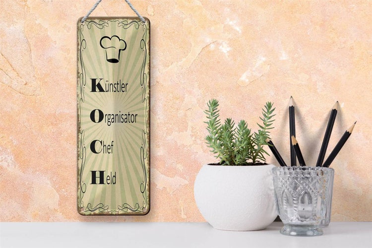 Blechschild Spruch 10x27cm Künstler Organisator Chef Held Dekoration