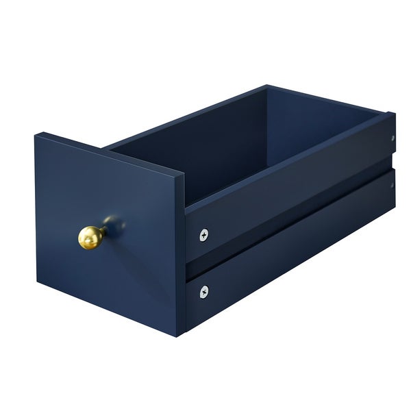 Blaue Schublade mit goldenem Knopf