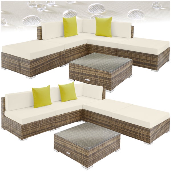 Rattan Lounge tectake Paris mit Sicherheitsglasplatte mit Aluminiumgestell natur