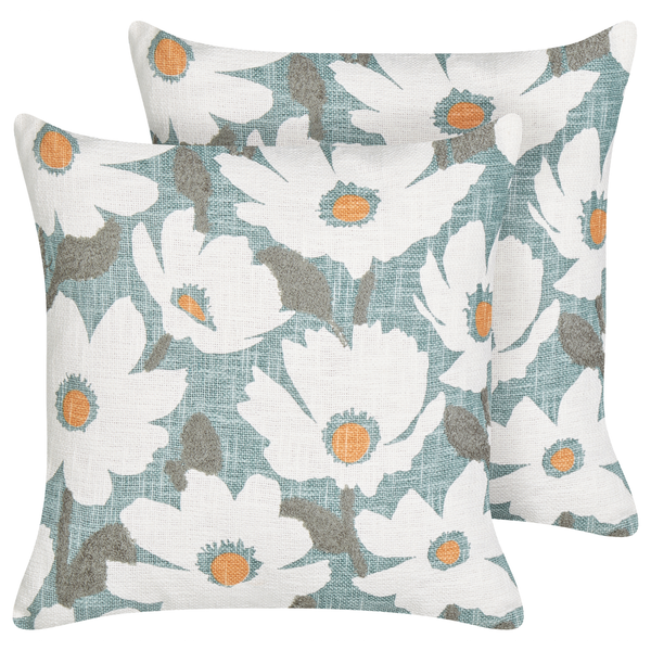 Dekokissen 2er Set JATROPHA Baumwolle 45 x 45 cm Hellblau Blumenmuster