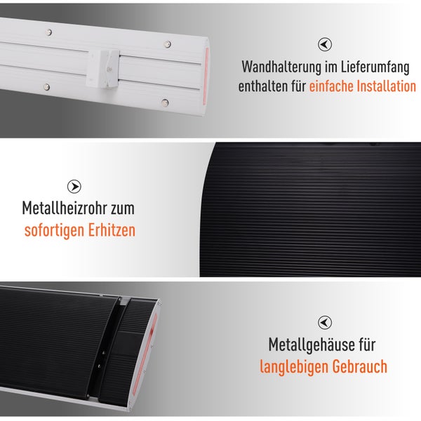 Outsunny Outdoor-Heizung, 2400 W Heizstrahler, 133 x 20 x 4,8 cm, Alu, Silber