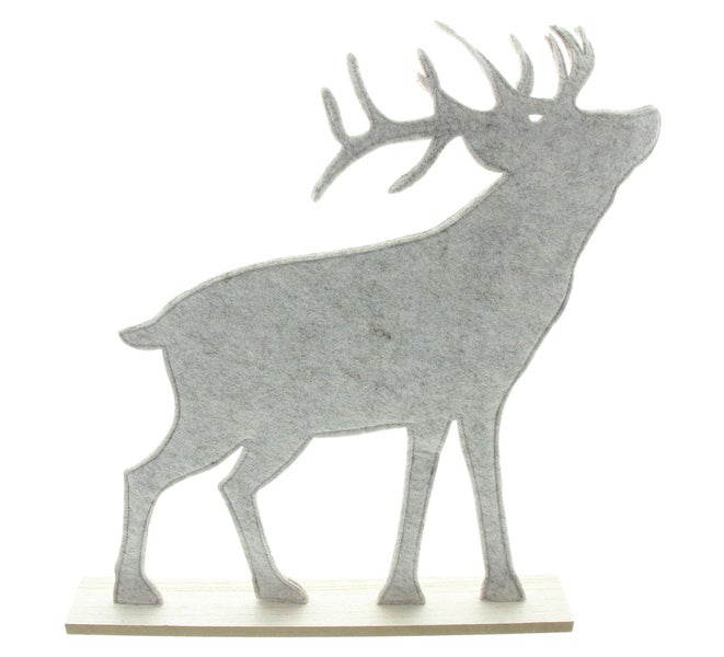 Dekoration Hirsch Figur aus Filz auf Holzsockel