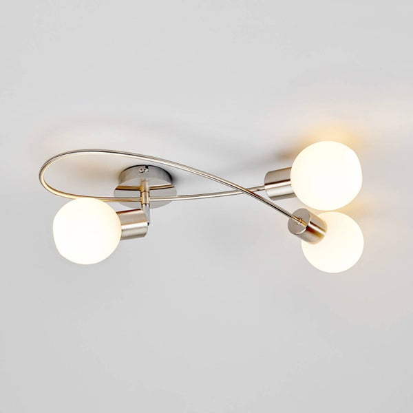 Lindby Deckenlampe Glas Metall nickel matt, Deckenstrahler Deckenleuchte 3x E14 max. 40W ohne Leuchtmittel Strahler Lampe Wohnzimmer Flurlampe