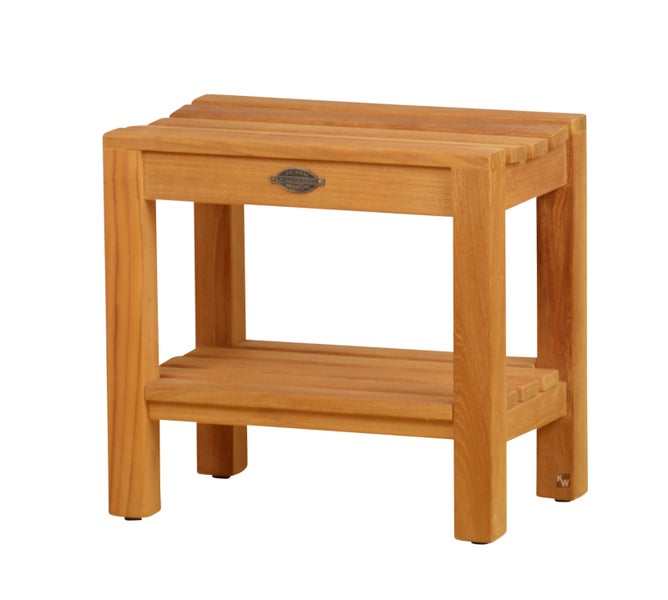 Holzbank mit Ablage für Badezimmer