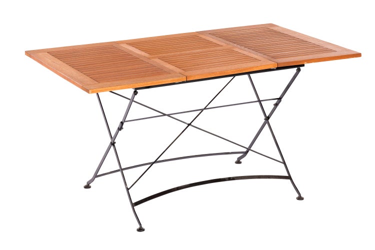 Klapptisch mit Holzplatte und Metallgestell für den Garten oder Balkon