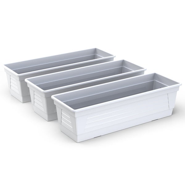 Plastard Blumenkasten 3er Set Weiß 80x21x17 cm Pflanzkasten Balkonkasten Pflanzkübel