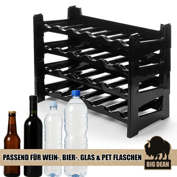 Schwarzes Flaschenregal für Wein, Bier, Glas und PET Flaschen