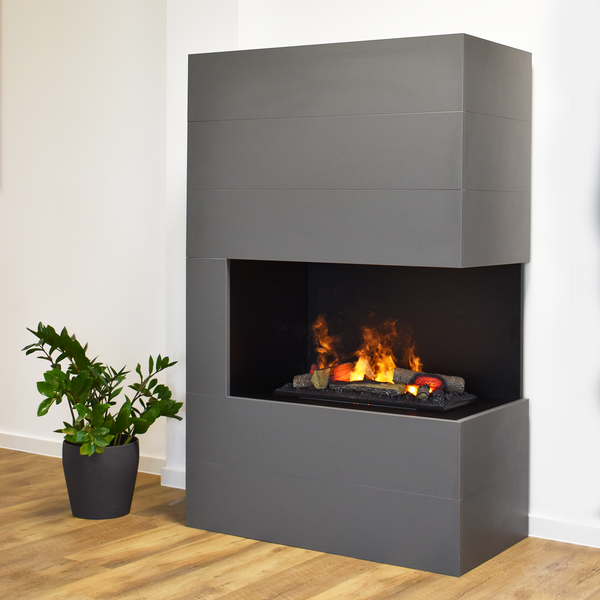 GLOW FIRE Elektrokamin 'Tucholsky Right Corner' | Wasserdampf Kamin mit OMC 600 inkl. Holz in schwarz  | HxBxT: 140x90x45 cm