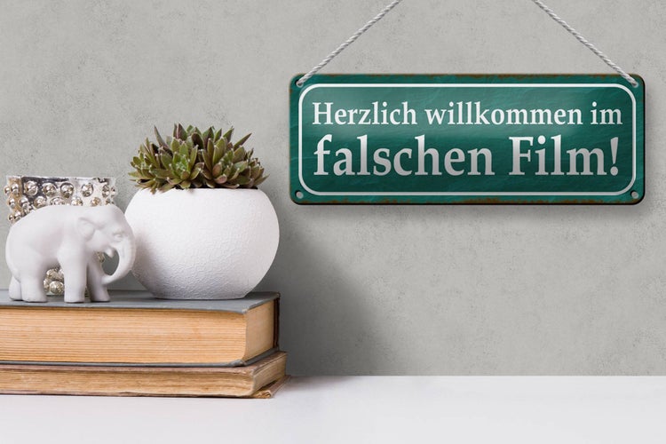 Blechschild Spruch 27x10cm herzlich willkommen im Film Dekoration