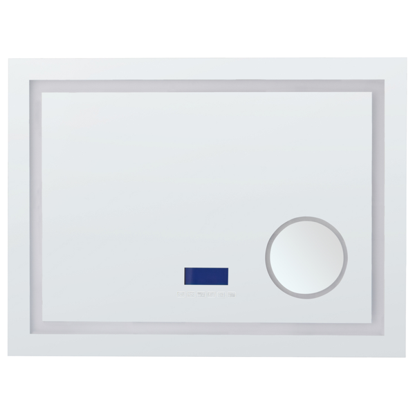 Rechteckiger Spiegel mit digitaler Anzeige und runder Spiegelfläche