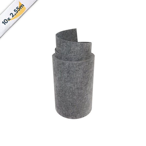 Grauer Nadelfilz als Rolle, 10 mal 2,55 Meter