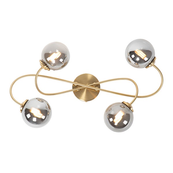 Deckenleuchte mit vier Glaskugeln und Metallgestell