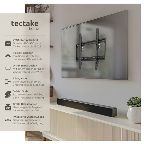 Fernsehhalterung an der Wand mit Soundbar darunter