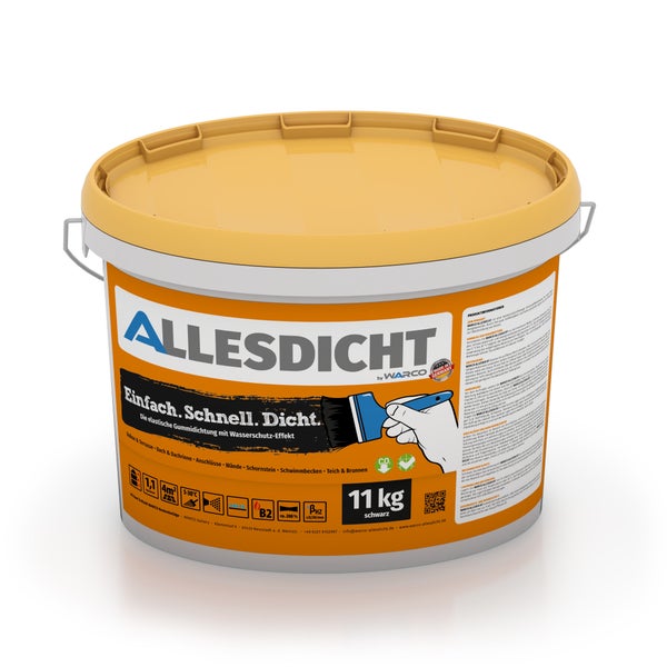 ALLESDICHT 11 kg schwarz | Dachabdichtung Balkonabdichtung Universalabdichtung | wasserverdünnbar, lösemittelfrei, bitumenfrei | streich-, spritz-, spachtelbar | extrem elastische Dickschichtabdichtung mit Rissüberbrückung | WARCO