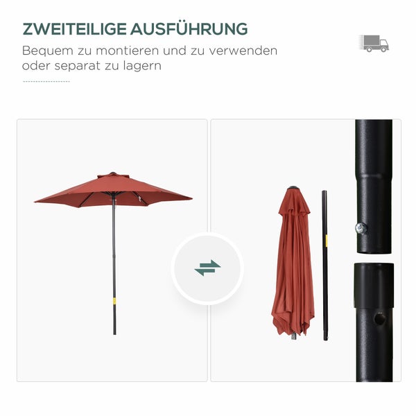 Outsunny Sonnenschirm Ø196 cm, Drehbar Sonnenschirm mit Knickfunktion, sechseckig Balkonschirm Strandschirm windfest stabil Marktschirm Kurbelschirm Sonnenschutz für Strand Balkon Garten, Weinrot