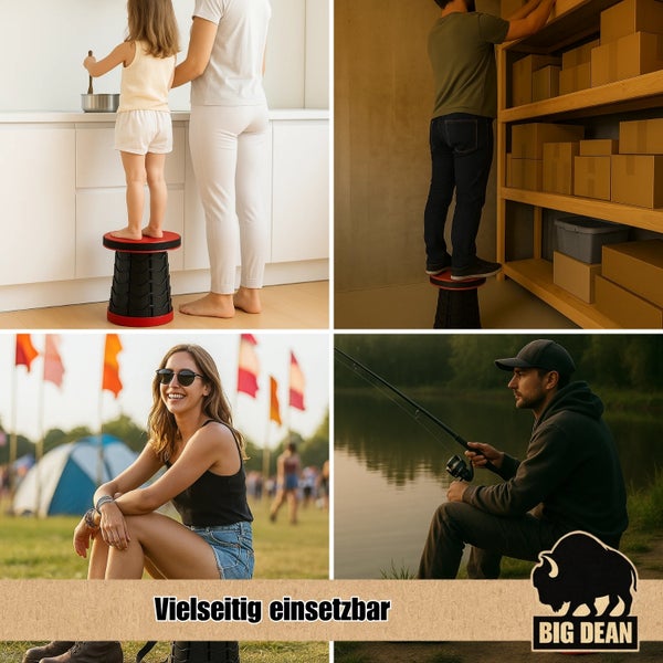 Collage verschiedener Anwendungsbereiche für einen Teleskophocker