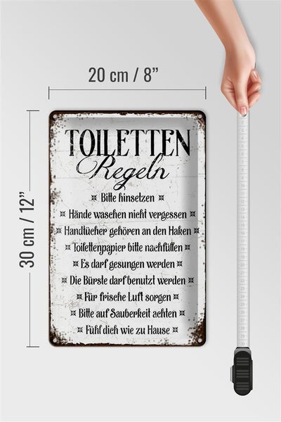 Blechschild Spruch 20x30cm Toiletten Regel bitte hinsetzen