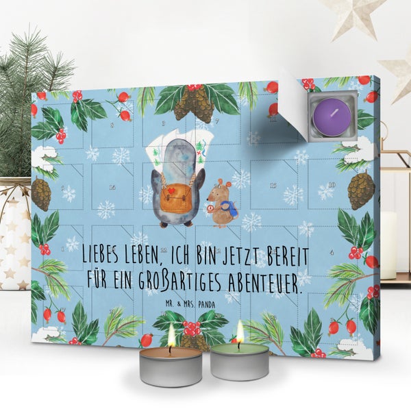 Mr. & Mrs. Panda Duftkerzen Adventskalender Pinguin & Maus Wanderer - Blau Pastell