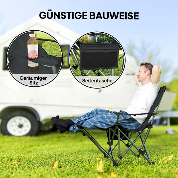 Outsunny 2er Set Campingstuhl faltbar Angelstuhl mit abnehmbar Fußstütze Kopfstütze Getränkehalter Gartenstuhl belastbar 120 kg Liegestuhl für Erwachsene Klappstuhl Campingstühle Strandstuhl
