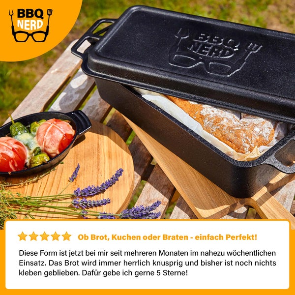 BBQ-Nerd Dutch Oven Brottopf aus Gusseisen 9,4 L | Brotbackkasten mit Grill-/Servierpfanne für alle Herdarten, Öfen und Grillgeräte | Feuertopf für Kuchen Brot Auflauf Braten