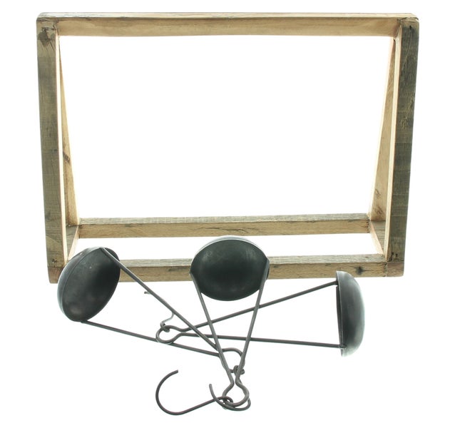 FRANK FLECHTWAREN | Holzdeko Metallhänger, HOLZ, METALL, 39 x 12 x 28 cm