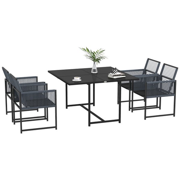 Outsunny Sitzgruppe 5 tlg. Essgruppe für 4 Personen Esstisch mit 4 Stühlen Esszimmergruppe mit Klappstühle Küchentisch-Set mit Stahlgestell Balkonmöbel Gartenmöbel für Terrasse, Balkon Dunkelgrau