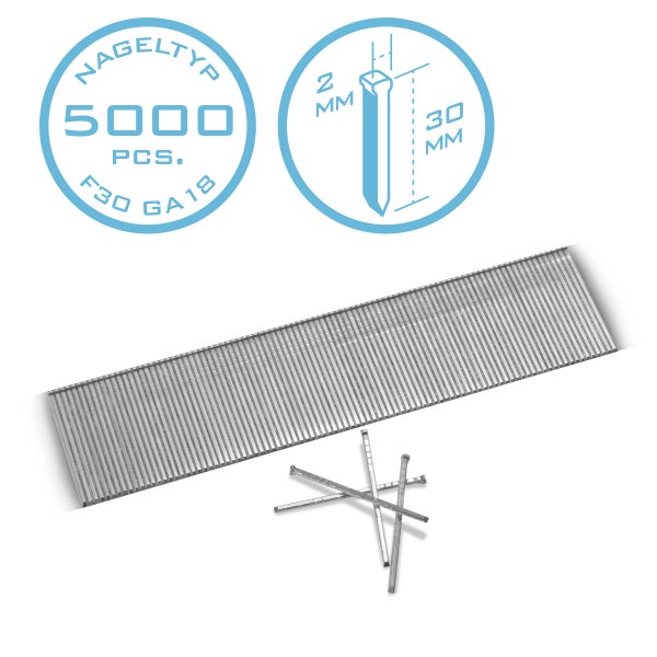 STAHLWERK Druckluft Nägel 30 mm Gauge 18 (1,25 x 1,05 mm) 2 mm Kopf 5.000er Set