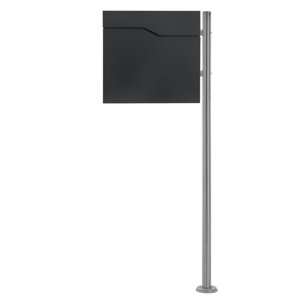 ECD Germany Standbriefkasten mit Zeitungsfach, Design Briefkasten mit Pfosten, Briefkastenanlage, Briefkastenständer Silber metallic 120 cm Edelstahl, Postkasten Anthrazit Edelstahl pulverbechichtet