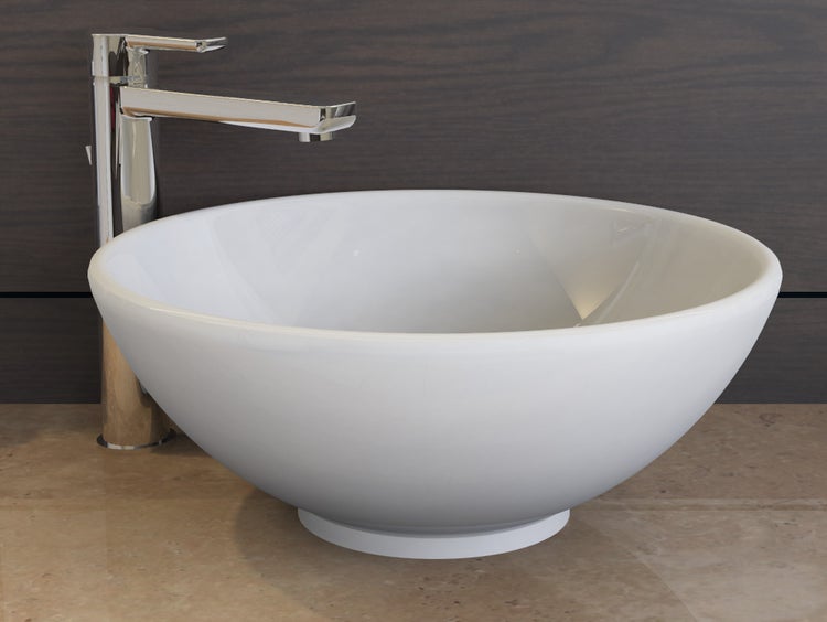 Aqua Bagno Tondo Aufsatzwaschbecken KR40-2 – 40 x 40 cm – Weiß Hochglanz – Keramikbecken ohne Hahnloch & Überlauf
