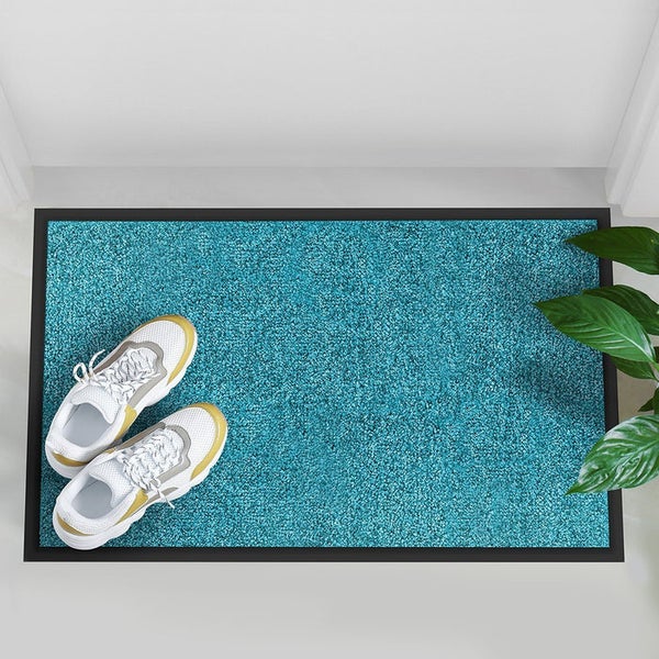 FLOORDIREKT Fußmatte Rhine - Unicolor - Schmutzfangmatte für Innen & Außenbereiche - Türkis - 90 x 600 cm