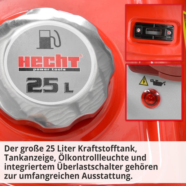 Hecht Kraftstofftank mit 25 Liter Fassungsvermögen, Tankanzeige, Ölkontrollleuchte und Überlastschalter