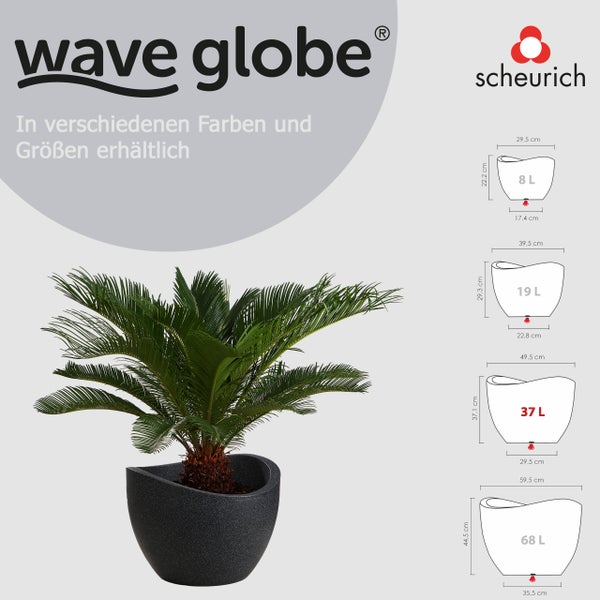 Scheurich Wave Globe 40, Pflanzgefäß/Blumentopf/Pflanzkübel, rund,  aus Kunststoff Farbe: Schwarz-Granit, 39,5 cm Durchmesser, 29,3 cm hoch, 19 l Vol.